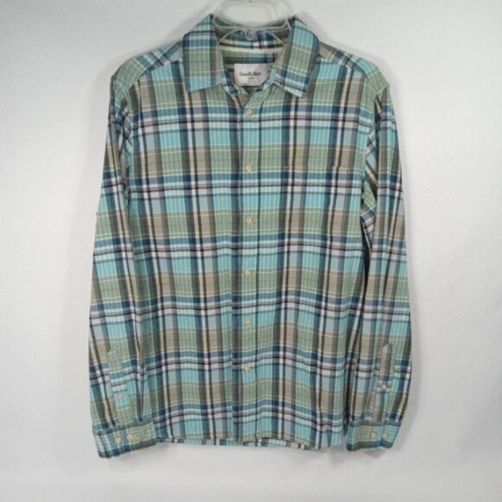 GOODFELLOW & CO. Men's Blue & Green Multi Plaid Long Sleeve Flannel Size Medium